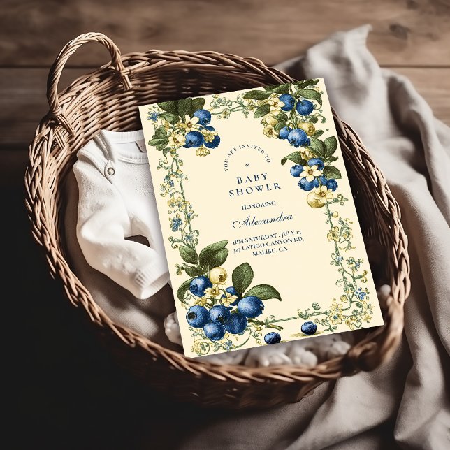 Convite Vintage Blueberry Botanical Baby Shower (Criador carregado)