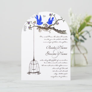 Convite Vintage Bluebirds Flores Reais Azuis Casamento
