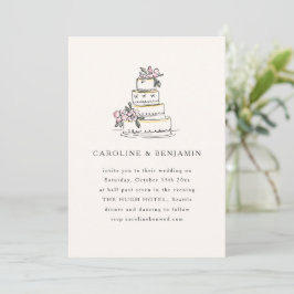 Convite Vintage Blush Cream Doodle Minimalist Wedding Cake