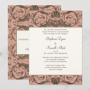 Convite Vintage Blush Dourado Barroco Escroque n Shell
