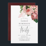 Convite Vintage Blush e Burgundy aniversário de 30 anos<br><div class="desc">Convite de festas de aniversário de 30 anos de pincel branco e rosa borrado,  vírgula,  com itinerário projetado para ser rápida e facilmente personalizado de acordo com as suas especificações de evento.</div>