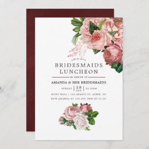 Convite Vintage Blush e Burgundy Bridesmaids Luncheed