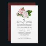 Convite Vintage Blush e Burgundy Floral Bat Mitzvah<br><div class="desc">Vintage blush cor-de-rosa e burgundy-marsala rosa bat mitzvah convite concebido para ser rápida e facilmente adaptado às suas especificidades de evento.</div>