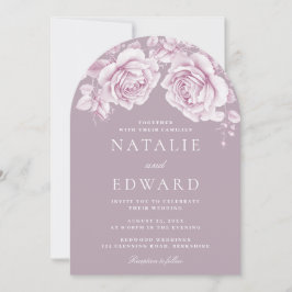 Convite Vintage Blush & Mauve Rosas Elegante Casamento