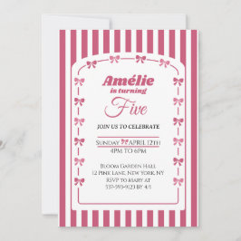 Convite Vintage Blush Pink Coquette Bow Girl 5th Birthday 