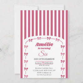 Convite Vintage Blush Pink Coquette Bow Girl 6th Birthday 
