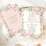 Convite Vintage Blush Pink Floral 100º Amo de Aniversário<br><div class="desc">Personalize este convite de aniversário 100º floral cor-de-rosa suave fácil e rapidamente. Basta clicar no botão personalizar para editar os textos, alterar as fontes e as cores das fontes. Apresentando uma rubrica "100 Anos Amados e Abençoados", lindas flores cor-de-rosa escamosas pavimentadas, verde delicado e uma imagem antiga vintage. c) Paperie...</div>
