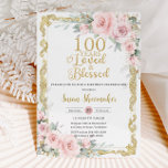 Convite Vintage Blush Pink Floral 100º Amo de Aniversário<br><div class="desc">Personalize este convite de aniversário 100º floral cor-de-rosa suave fácil e rapidamente. Basta clicar no botão personalizar para editar os textos, alterar as fontes e as cores das fontes. Apresentando uma rubrica "100 Anos Amados e Abençoados", lindas flores cor-de-rosa escamosas pavimentadas, verde delicado e uma imagem antiga vintage. c) Paperie...</div>