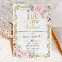 Vintage Blush Pink Floral 100º Amo de Aniversário