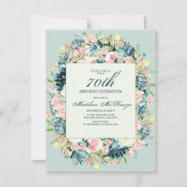 Convite Vintage Blush Pink Ivory Floral 70 Aniversário