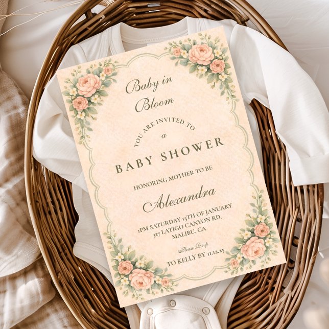 Convite Vintage Blush Rose Garden Baby Shower (Criador carregado)