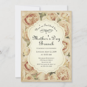 Convite Vintage Blush Roses Rosa Dia de as mães Floral Br