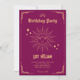 Convite Vintage Bohemian art mystical sun aniversário