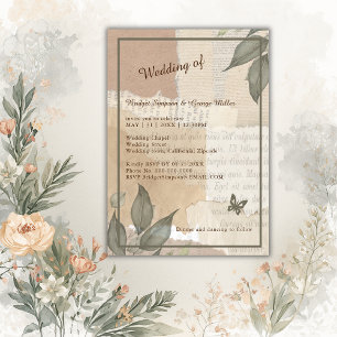 Convite Vintage boho chic greenery monograma de casamento