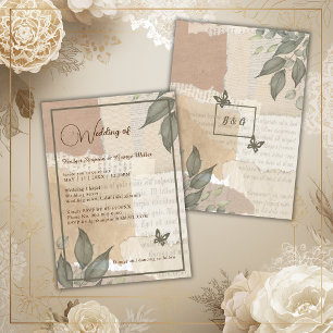 Convite Vintage boho chic greenery monograma de casamento