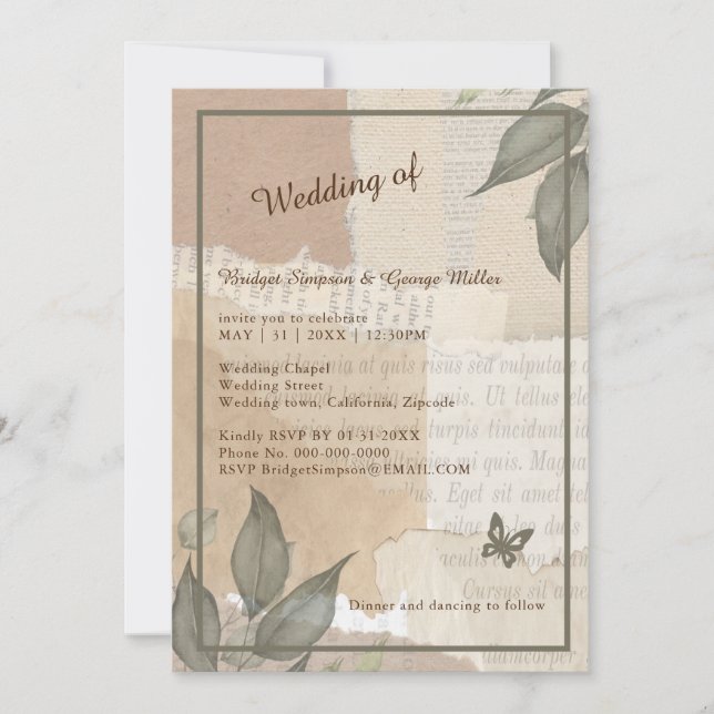 Convite Vintage boho chic greenery monograma de casamento (Frente)