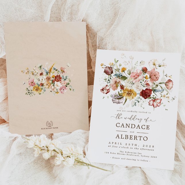 Convite Vintage Boho Flower Buquê Wedding (Criador carregado)