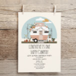 Convite Vintage Boho One Happy Camper primeiro aniversario<br><div class="desc">Ilustração de uma camisa rosa pincelada,  pincel,  inspirada nos anos 70,  decorada com bruxelas,  flores,  cacto,  macrame,  cacto,  pampas e plantas cercadas.</div>