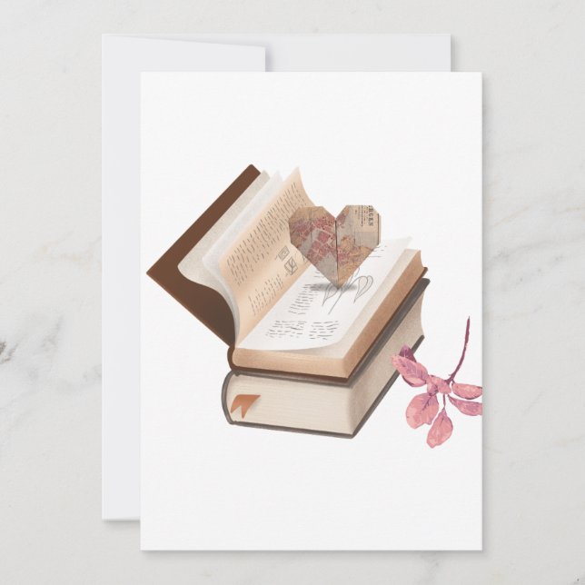 Convite  Vintage Book Aesthetic with Heart Map & Botanical (Frente)