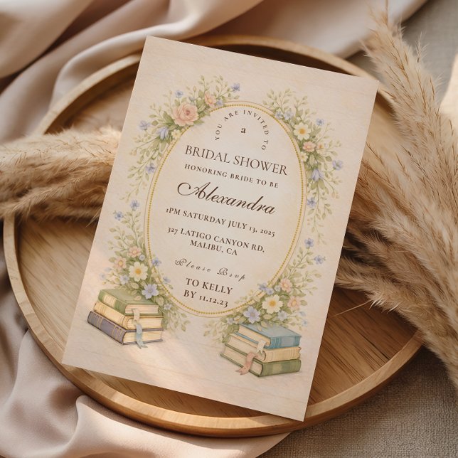 Convite Vintage Bookstack Garden Bridal Shower (Criador carregado)