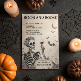 Convite Vintage Boos e Booze Adultos Festa de Halloween