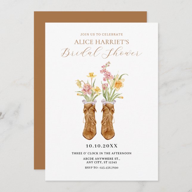 Convite Vintage bota chá de panela de buquê (Frente/Verso)