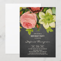 Vintage Botanal Chalkboard Birthday