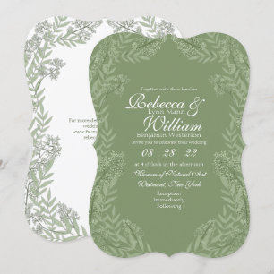 Convite Vintage Botânica de Casamento Verde Oleícola