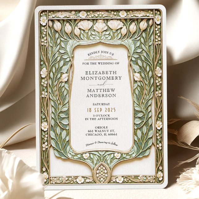 Convite Vintage Botanical Art Nouveau Wedding (Criador carregado)