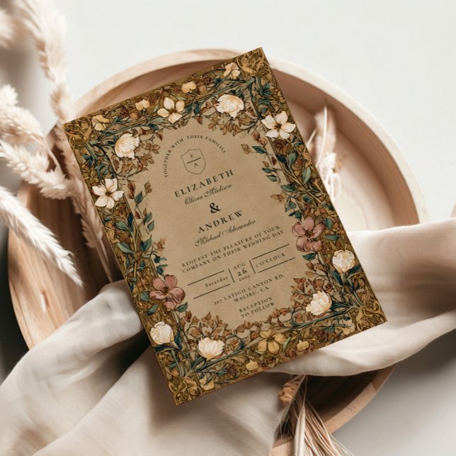 Convite Vintage Botanical Autumn Wedding (Criador carregado)