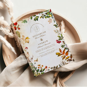 Convite Vintage Botanical Autumn Wedding