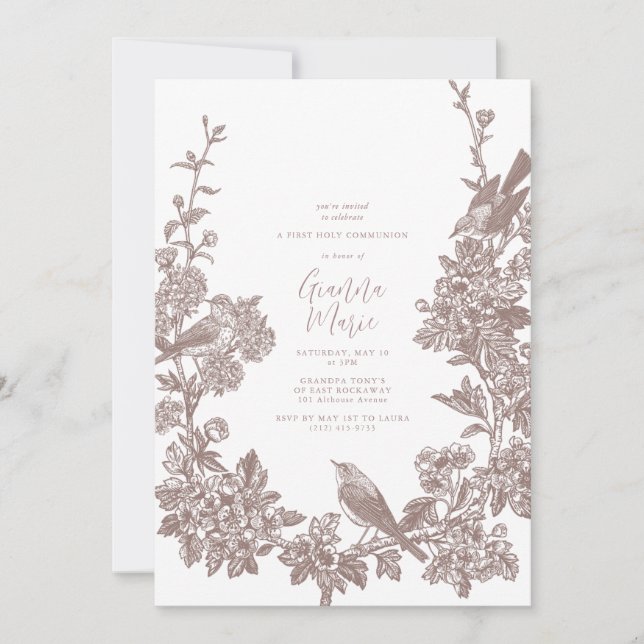 Convite Vintage Botanical First Communitation (Frente)