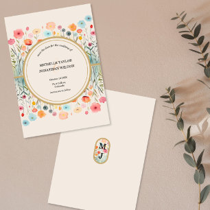 Convite Vintage Botanical Floral Salvar a Data