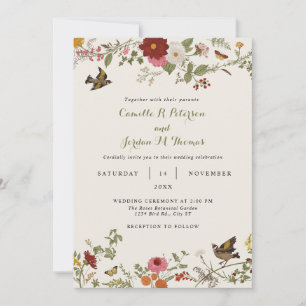 Convite Vintage Botanical Floral Wedding