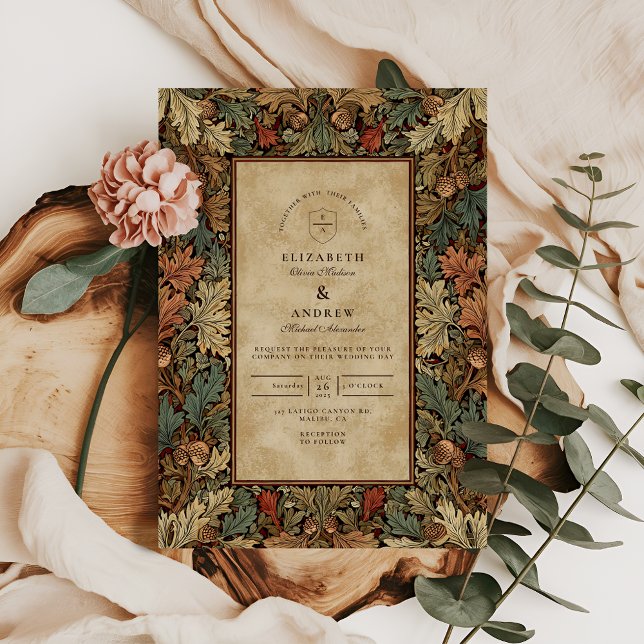 Convite Vintage Botanical Foliage Wedding (Criador carregado)