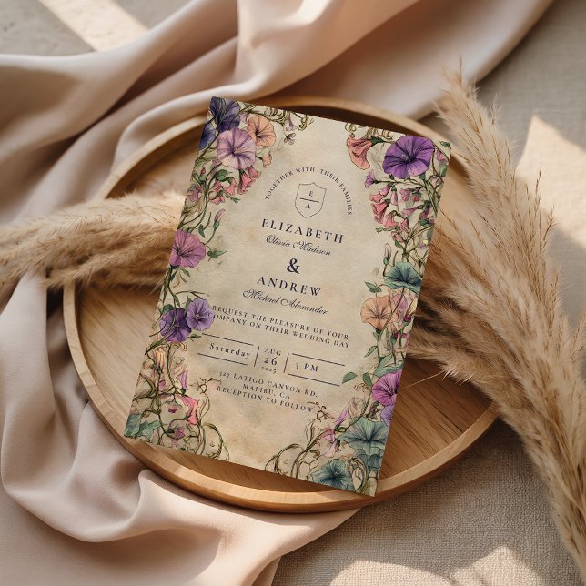 Convite Vintage Botanical Garden Wedding (Criador carregado)