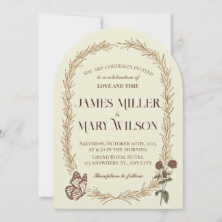 Convite Vintage Botanical Oval Wedding Invite