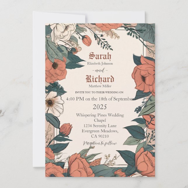 Convite Vintage Botanical Wedding Suite (Frente)