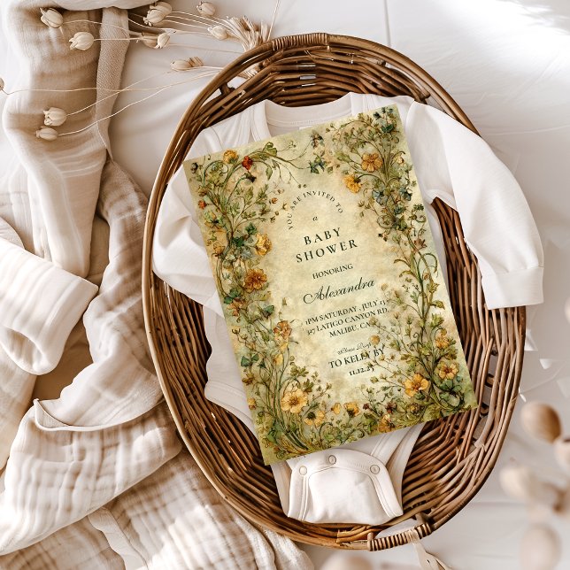 Convite Vintage Botanical Wildflower Baby Shower (Criador carregado)
