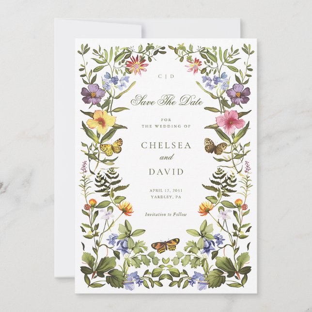 Convite Vintage Botanical Wildflower Boho Save The Date (Frente)