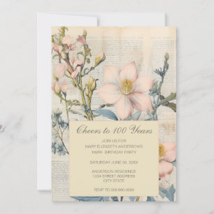 Convite Vintage Botânico de Flores Silvestres Aniversário