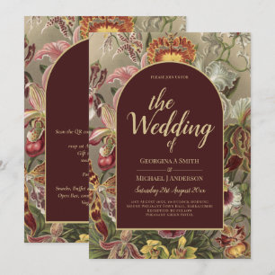 Convite Vintage Bourgundy Floral Weddin