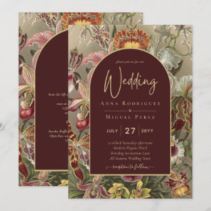 Convite Vintage Bourgundy Floral Weddin