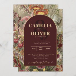 Convite Vintage Bourgundy Floral Weddin