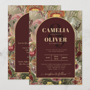 Convite Vintage Bourgundy Floral Weddin