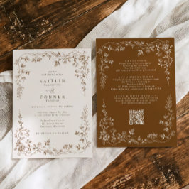 Convite Vintage Brown & Cream French Floral Wedding
