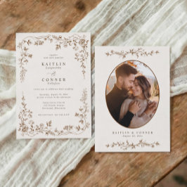 Convite Vintage Brown & Cream French Floral Wedding Photo