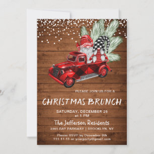 Convite Vintage Buffalo Red Truck Gnomos Christmas Brunch
