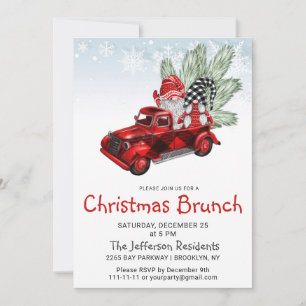 Convite Vintage Buffalo Red Truck Gnomos Christmas Brunch