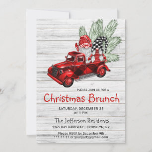 Convite Vintage Buffalo Red Truck Gnomos de Natal Brunch